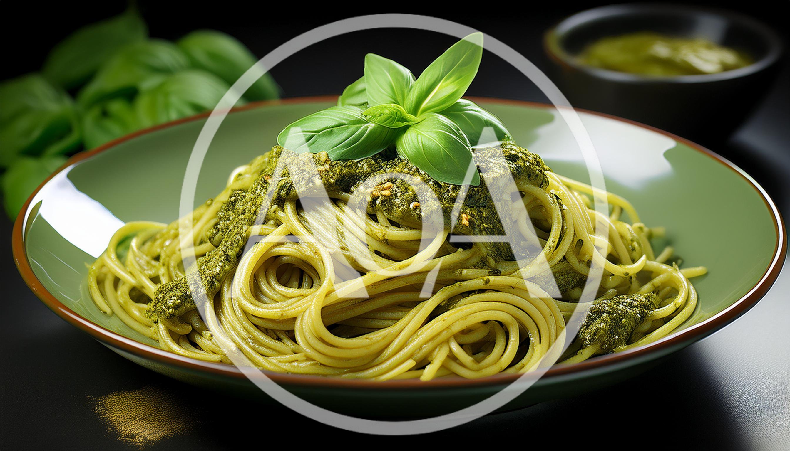 Spaghetti Pasta With Fresh Basil Pesto Sauce