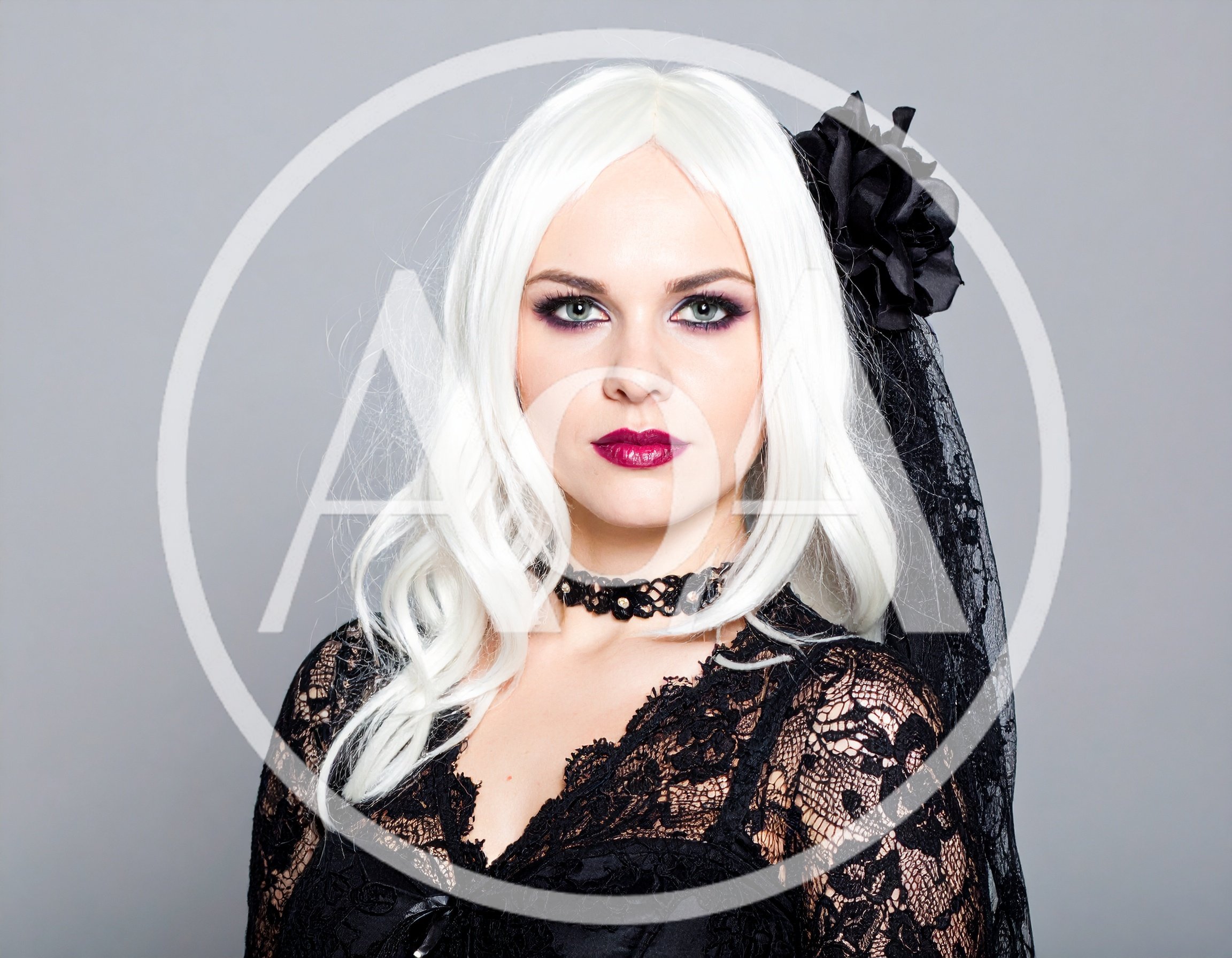 Gothic Woman With White Hair And Black Lace Veil