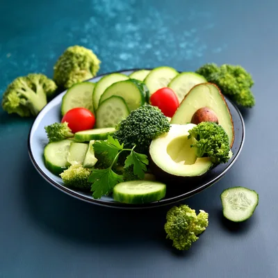 Fresh Vegetable Salad Bowl With Avocado And Broccoli