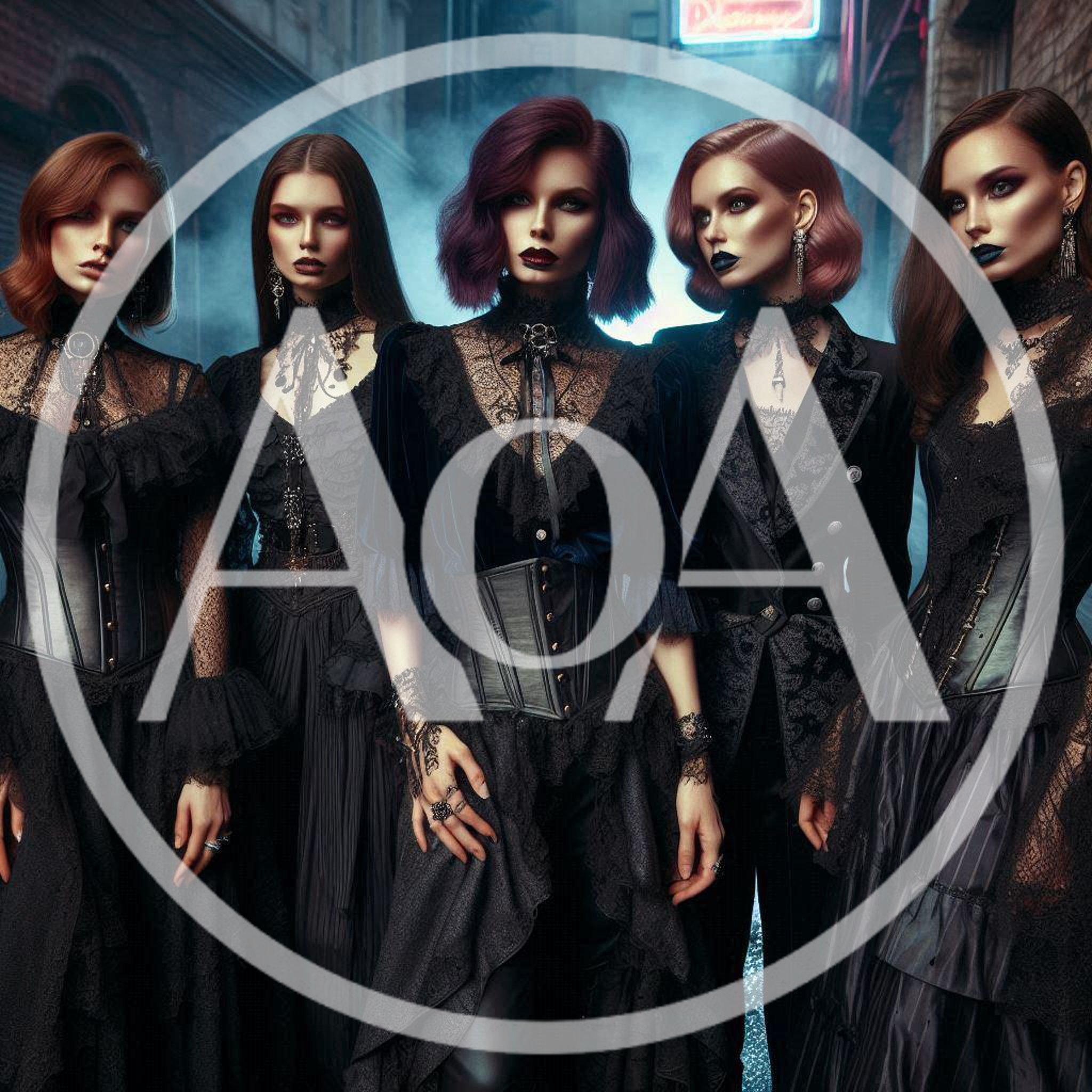 Group Of Gothic Women In Victorian Inspired Outfits