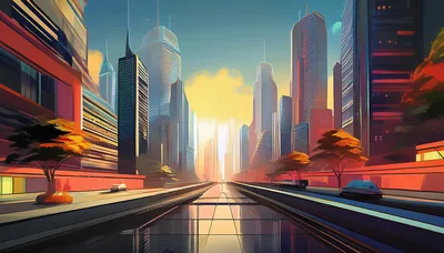 Futuristic Cityscape With Modern Skyscrapers And Reflective Road