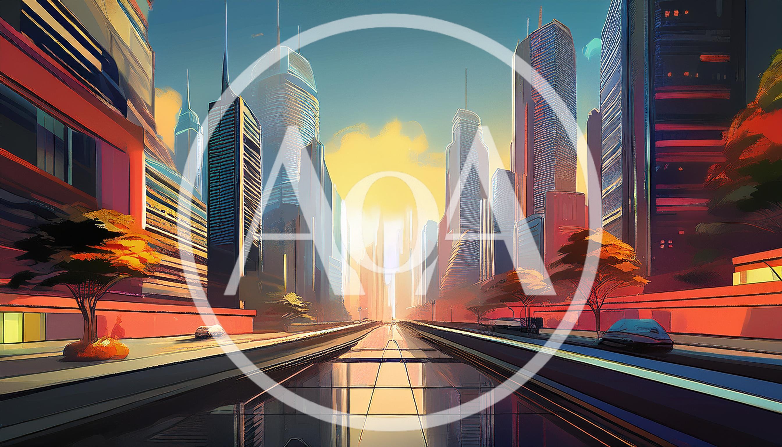 Futuristic Cityscape With Modern Skyscrapers And Reflective Road