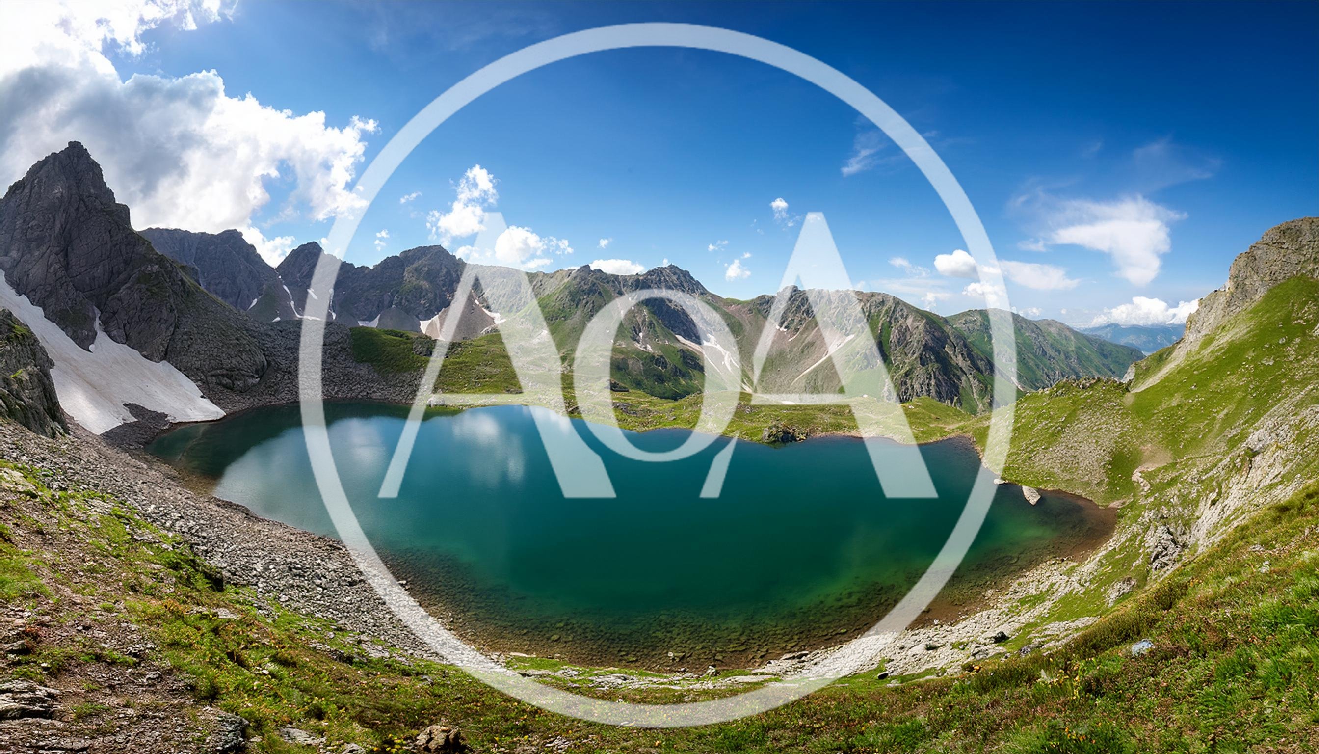 Panoramic View Of Alpine Lake In Caucasus Mountains