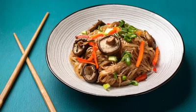 Stir Fried Glass Noodles With Shiitake Mushrooms