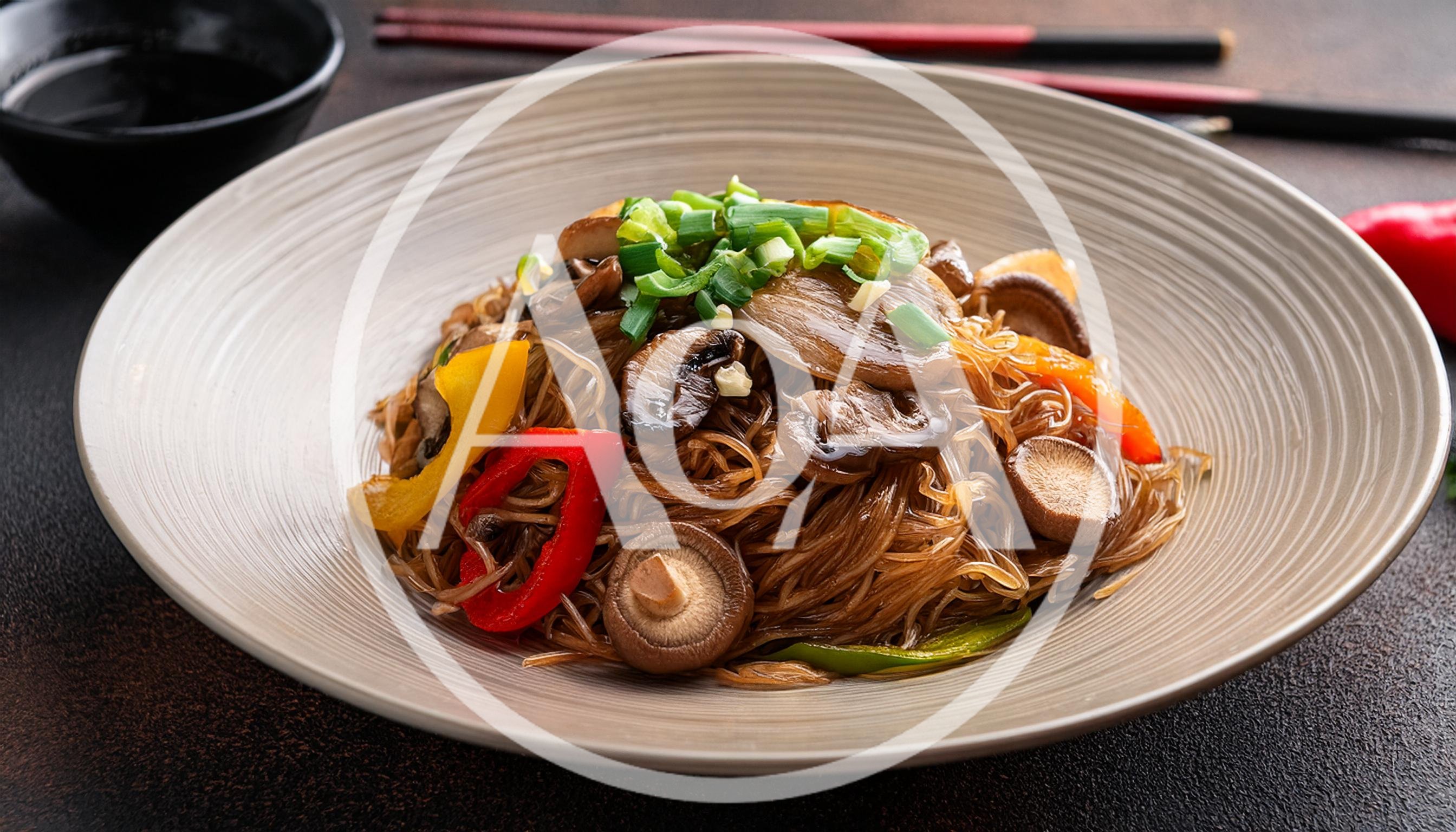 Stir Fried Glass Noodles With Vegetables And Mushrooms