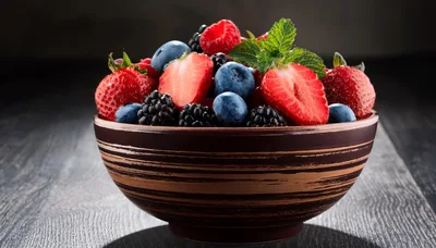 Fresh Mixed Berries In A Ceramic Bowl