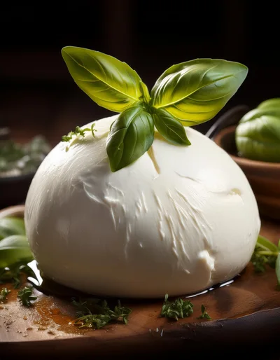 Fresh Burrata Cheese Ball With Basil Garnish