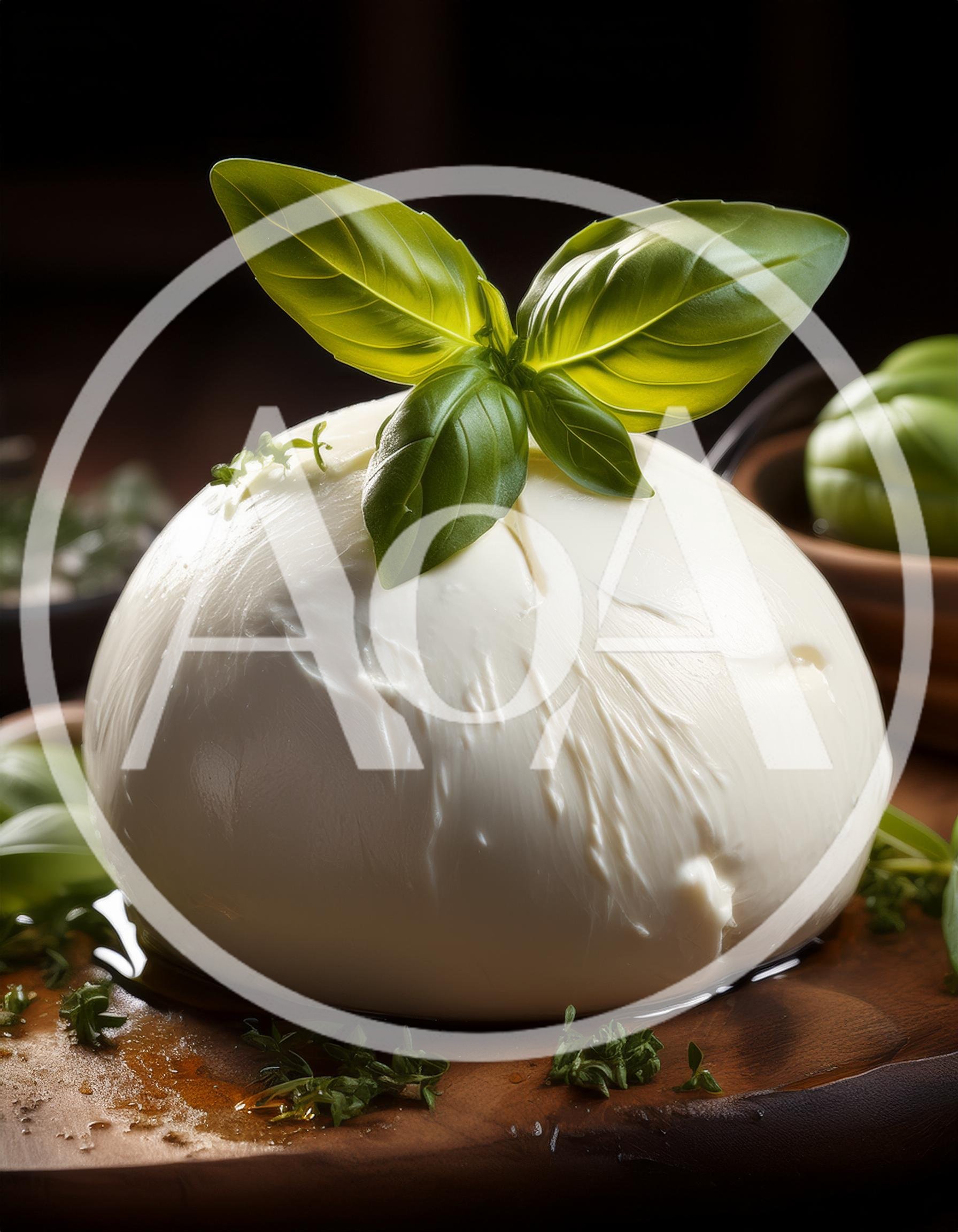 Fresh Burrata Cheese Ball With Basil Garnish