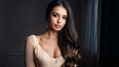 Portrait Of A Beautiful Woman With Long Wavy Hair