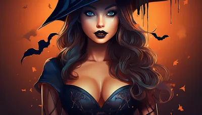 Beautiful Witch Portrait With Halloween Theme