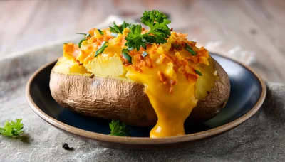 Baked Potato Topped With Melted Cheddar Cheese