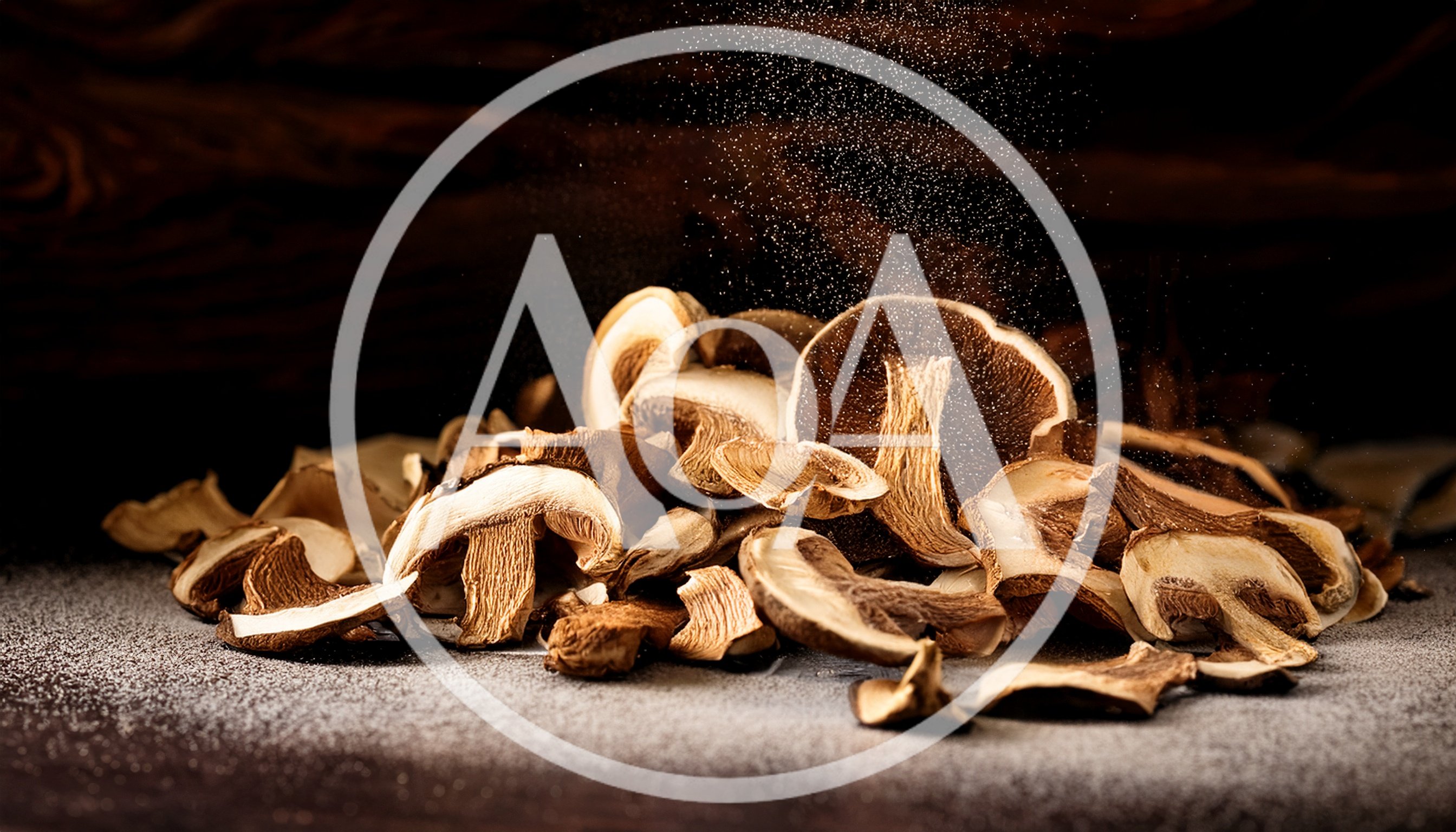 Dried Porcini Mushroom Slices With Falling Flour Dust