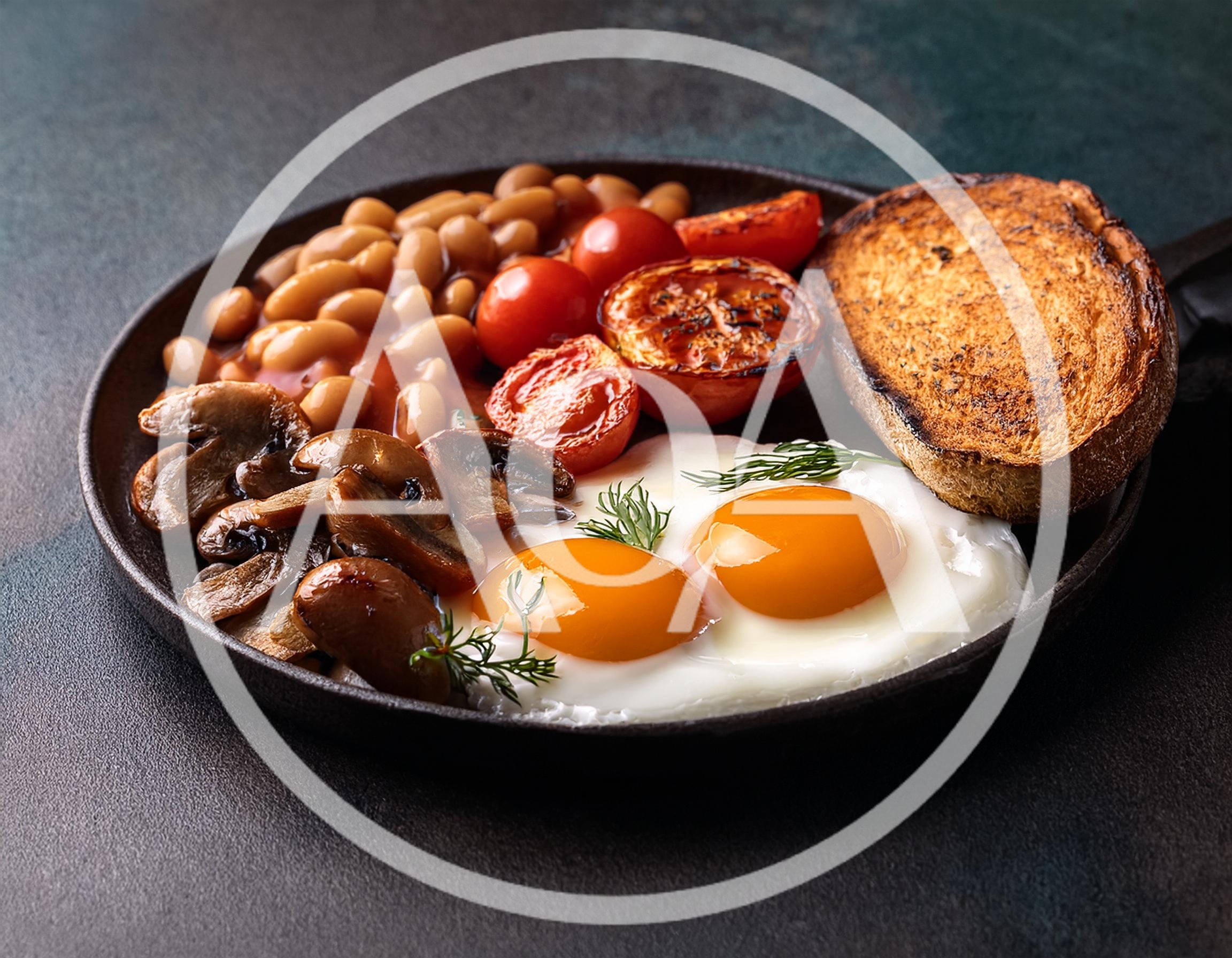 Full English Breakfast Served In A Cast Iron Skillet
