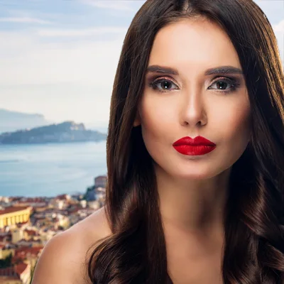 Portrait Of A Beautiful Woman With Red Lipstick