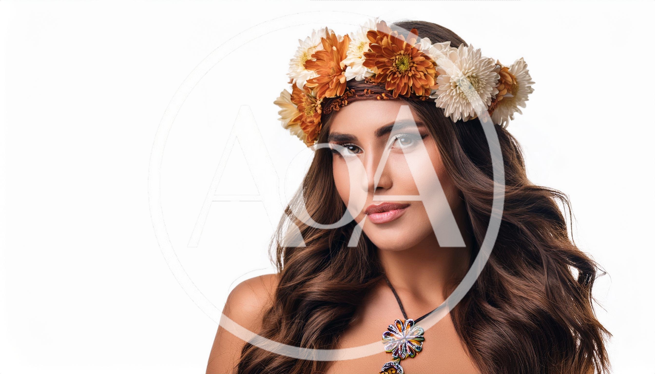 Beautiful Woman Wearing A Floral Crown And Necklace