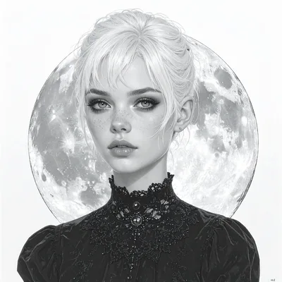 Portrait Of A Young Woman With Moon Background