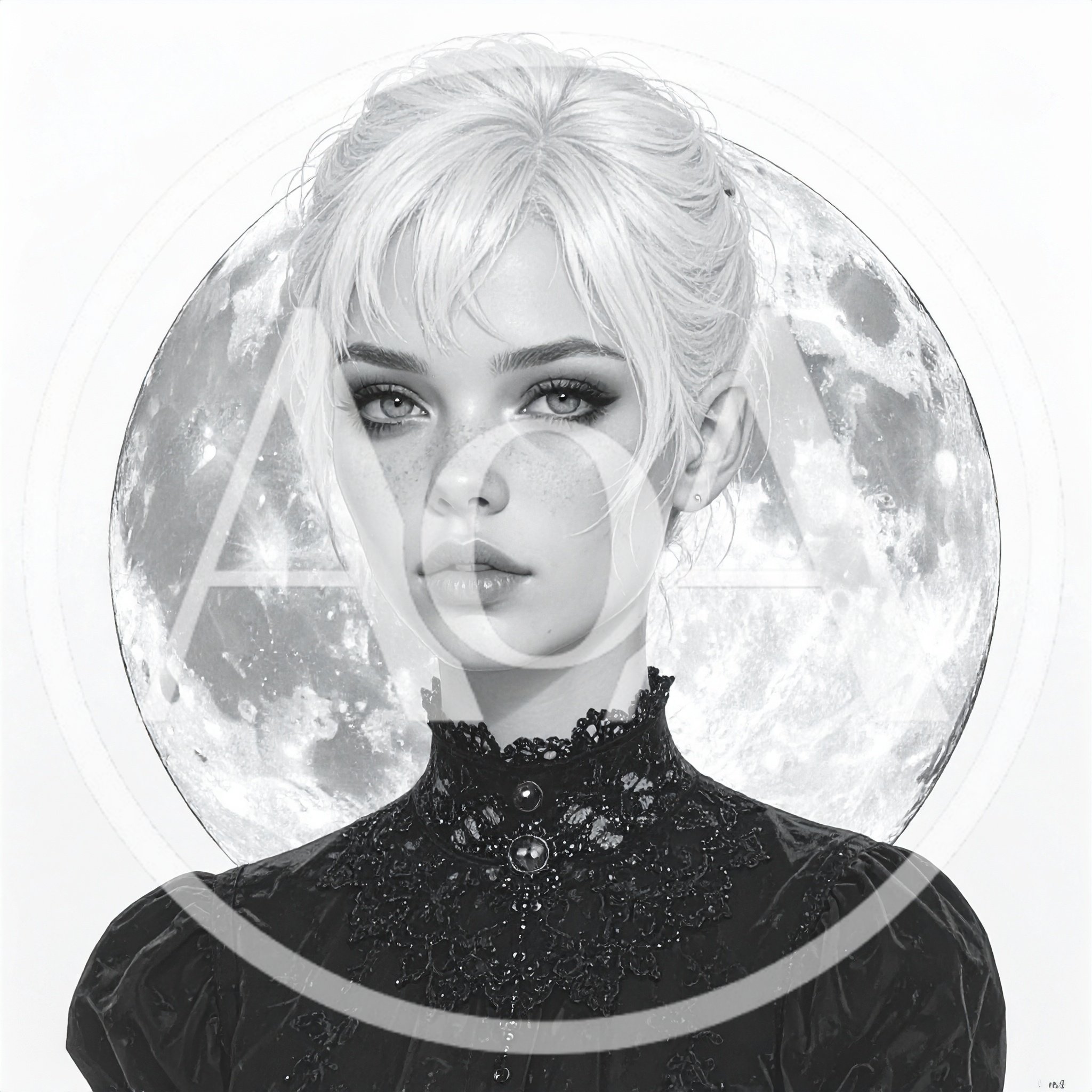 Portrait Of A Young Woman With Moon Background