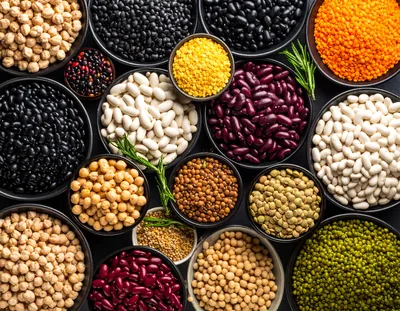 Assorted Legumes and Pulses in Bowls