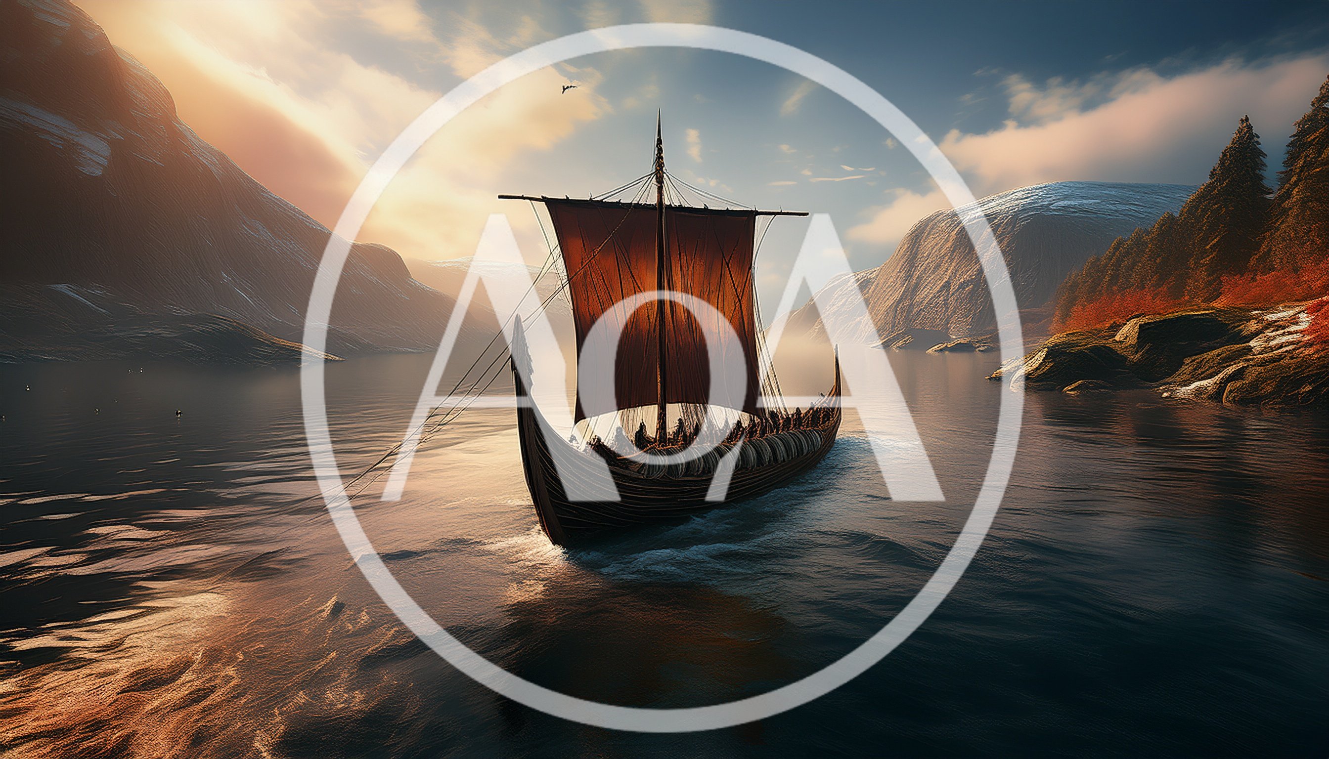 Viking Longship Sailing Through A Misty Nordic Fjord