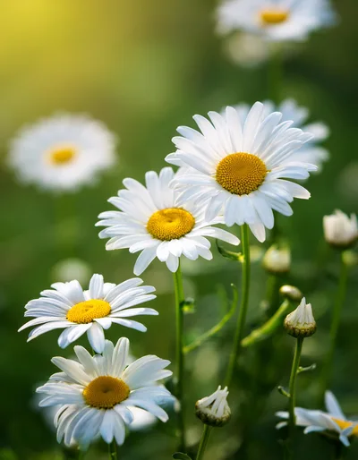 White Daisy Flowers Blooming In A Sunny Garden