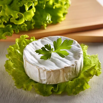 Round Camembert Cheese With Parsley On Lettuce
