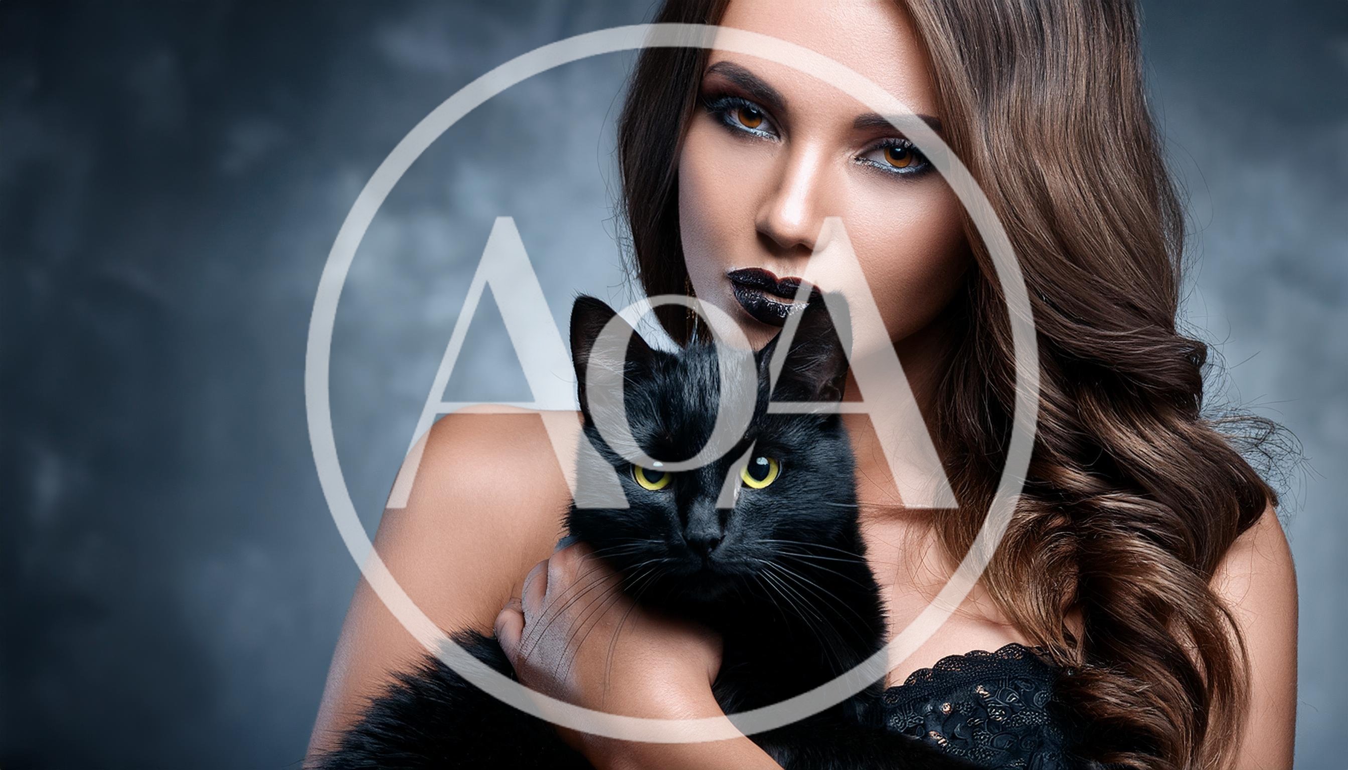 Beautiful Woman Holding A Black Cat