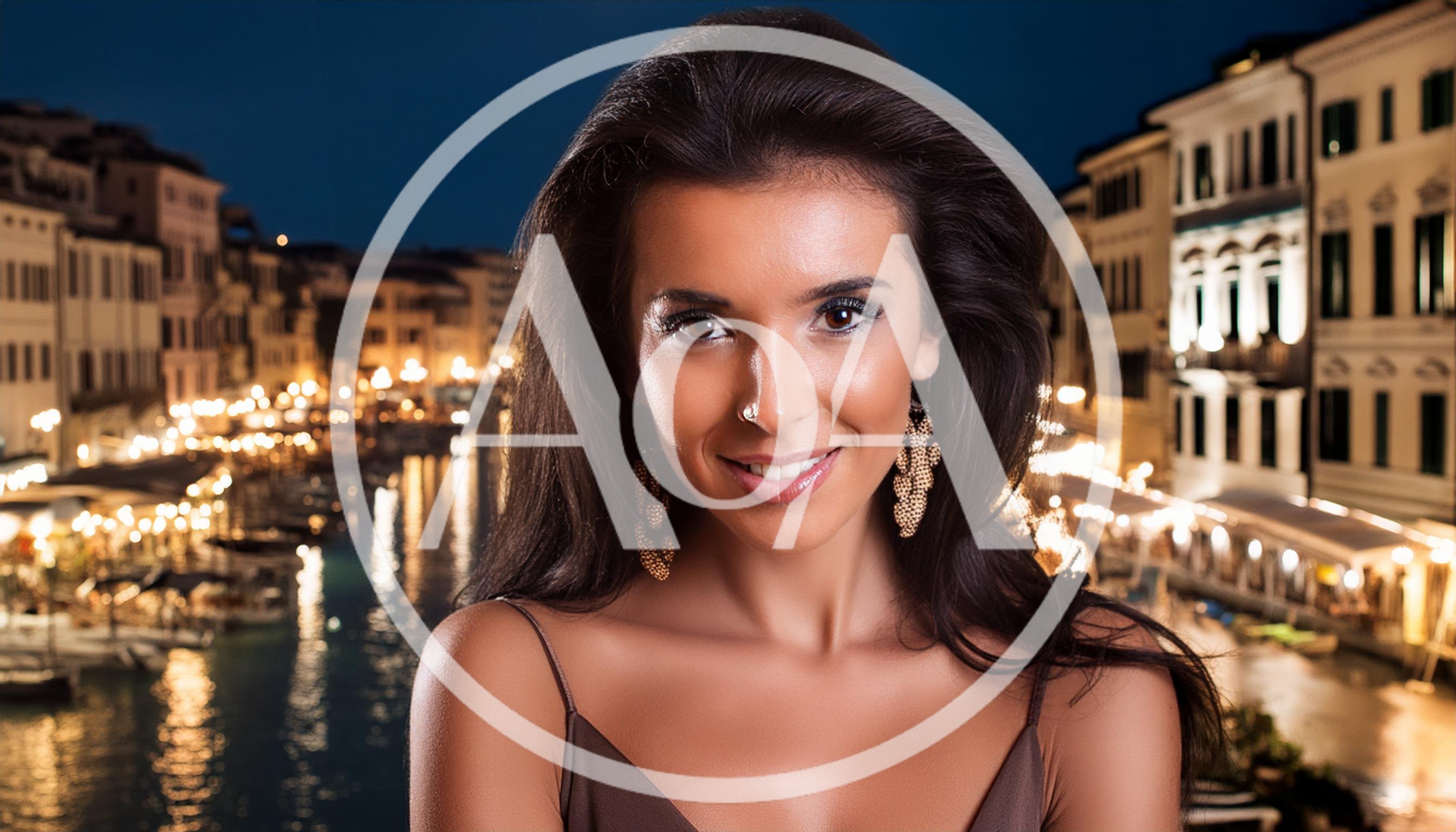 Portrait Of A Beautiful Woman In Venice At Night