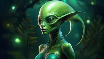 Portrait Of An Ethereal Green Alien Being