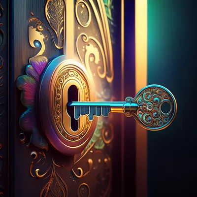 Ornate Antique Key Inserting Into Decorative Door Lock
