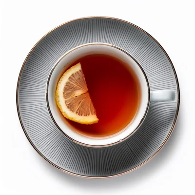 Top View Of A Cup Of Tea With Lemon