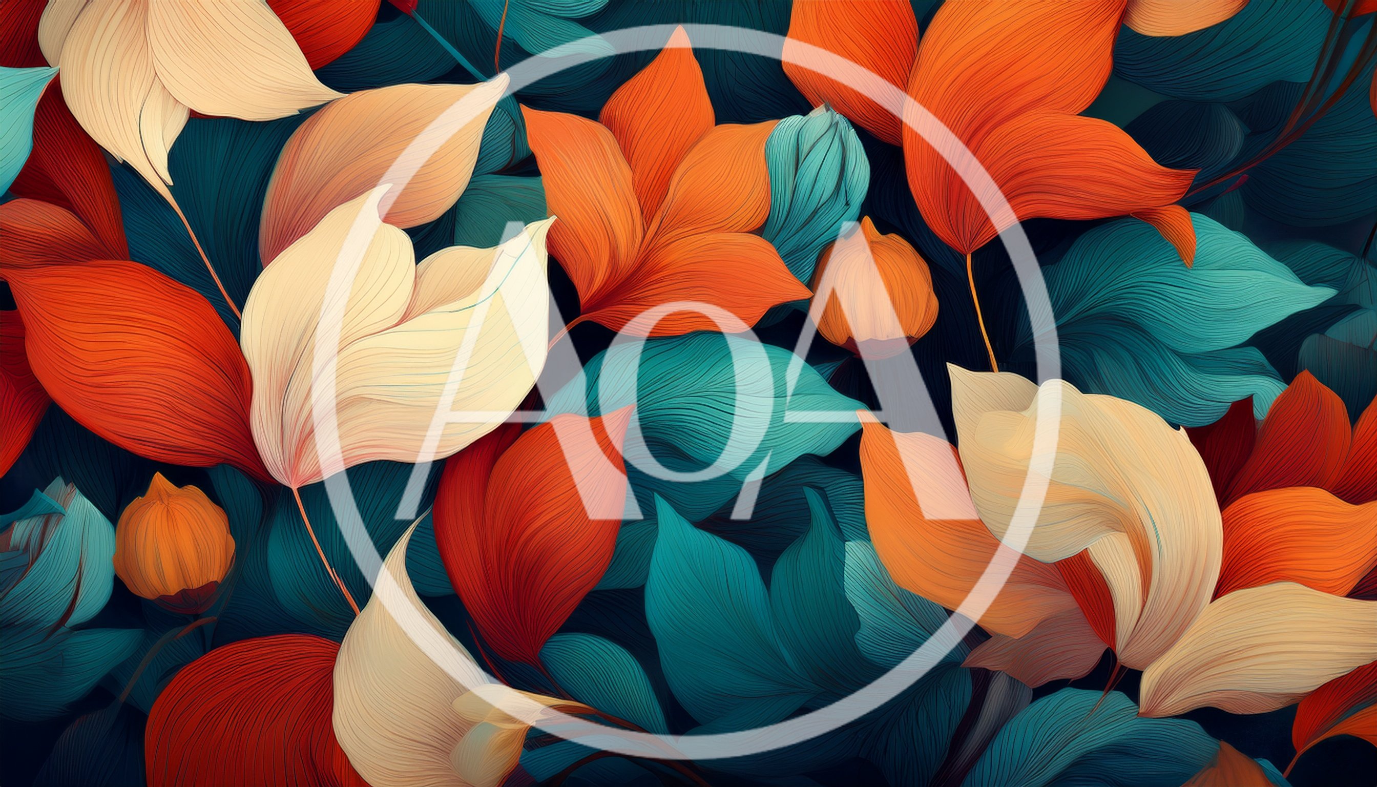 Abstract Floral Pattern With Vibrant Orange And Teal Leaves