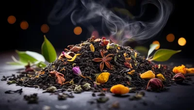 Steaming Pile Of Loose Leaf Tea With Spices