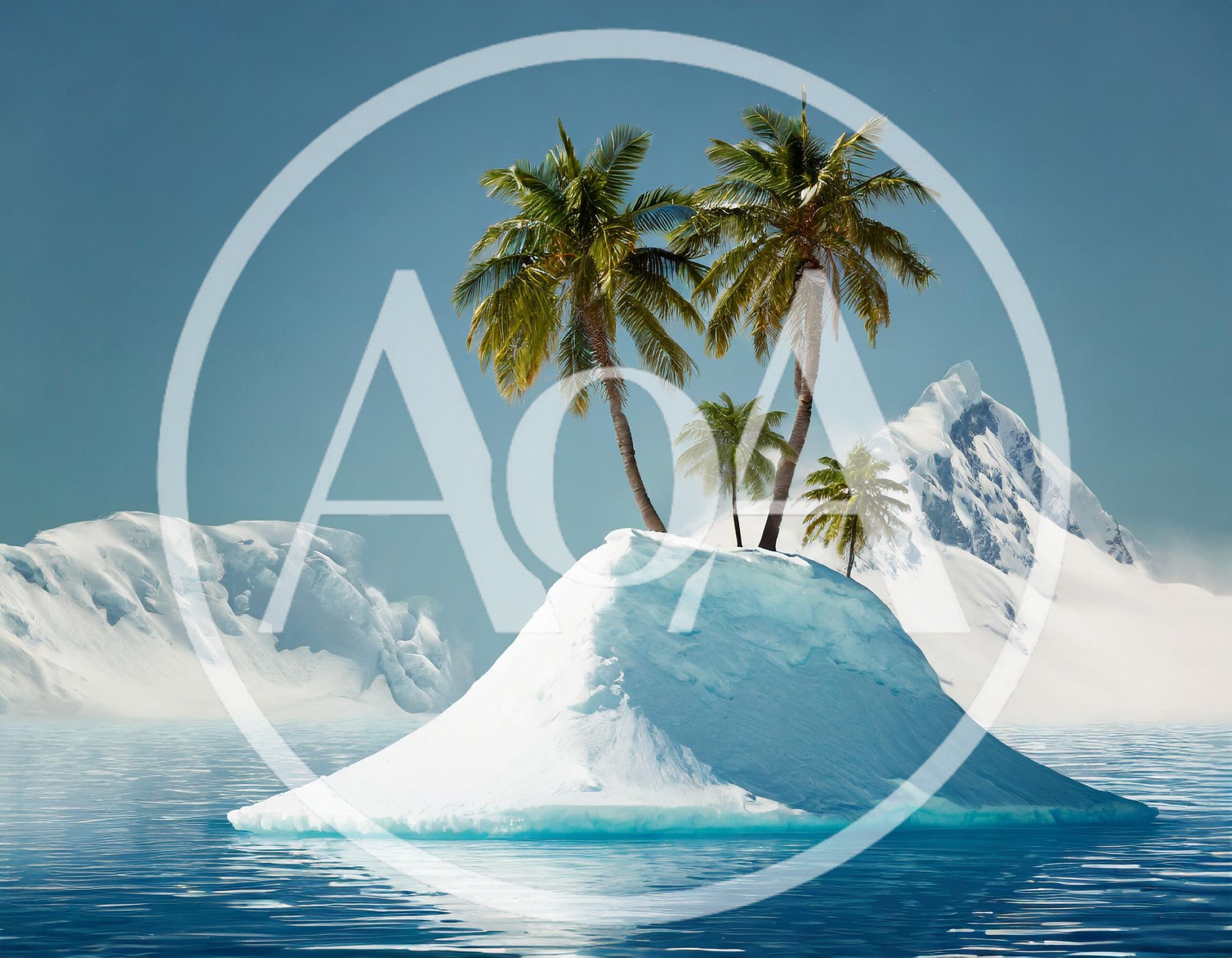 Tropical Palm Trees Growing On A Snowy Iceberg