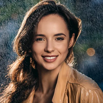 Portrait Of A Smiling Woman In The Rain