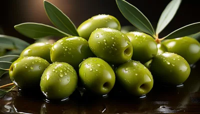 Fresh Green Olives With Water Droplets