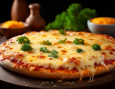 Freshly Baked Cheese Pizza With Parsley Garnish
