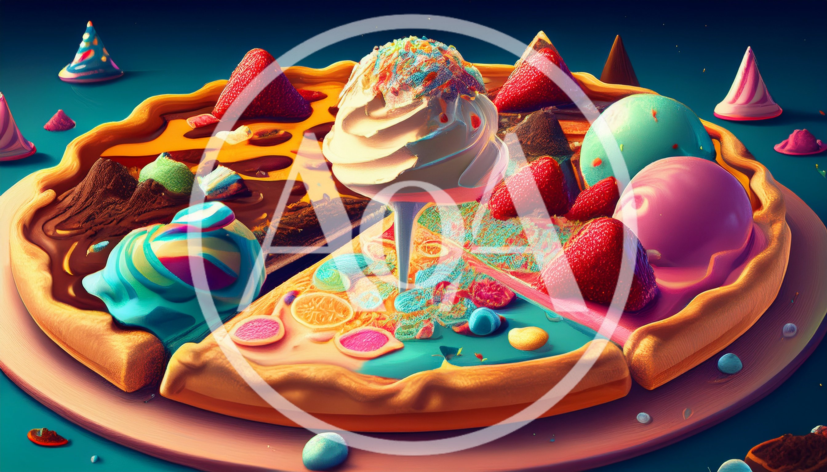 Surreal Dessert Pizza With Ice Cream And Fruit Toppings
