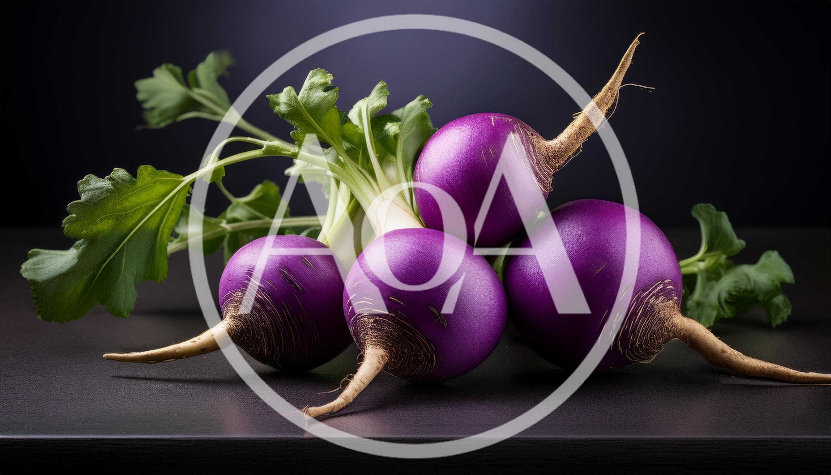 Fresh Purple Turnips With Green Leaves On Dark Surface