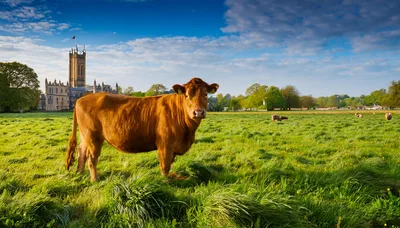 Brown Cow Standing In A Lush Green Meadow