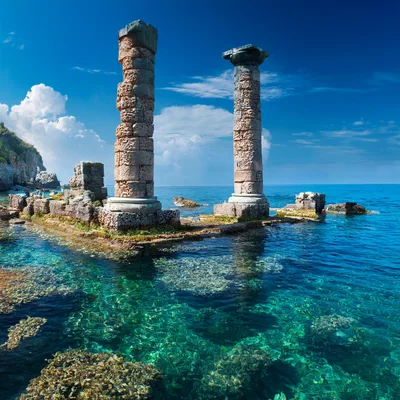 Ancient Roman Ruins Submerged In Clear Mediterranean Sea