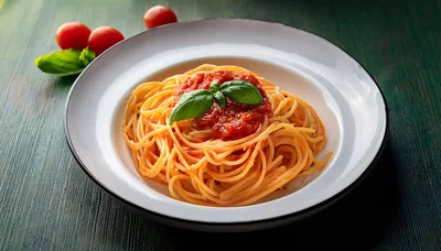Spaghetti With Tomato Sauce And Fresh Basil