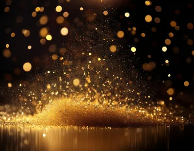 Golden Glitter Particles Exploding On Dark Background