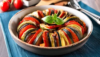 Freshly Baked Ratatouille Vegetable Dish In A Ceramic Bowl