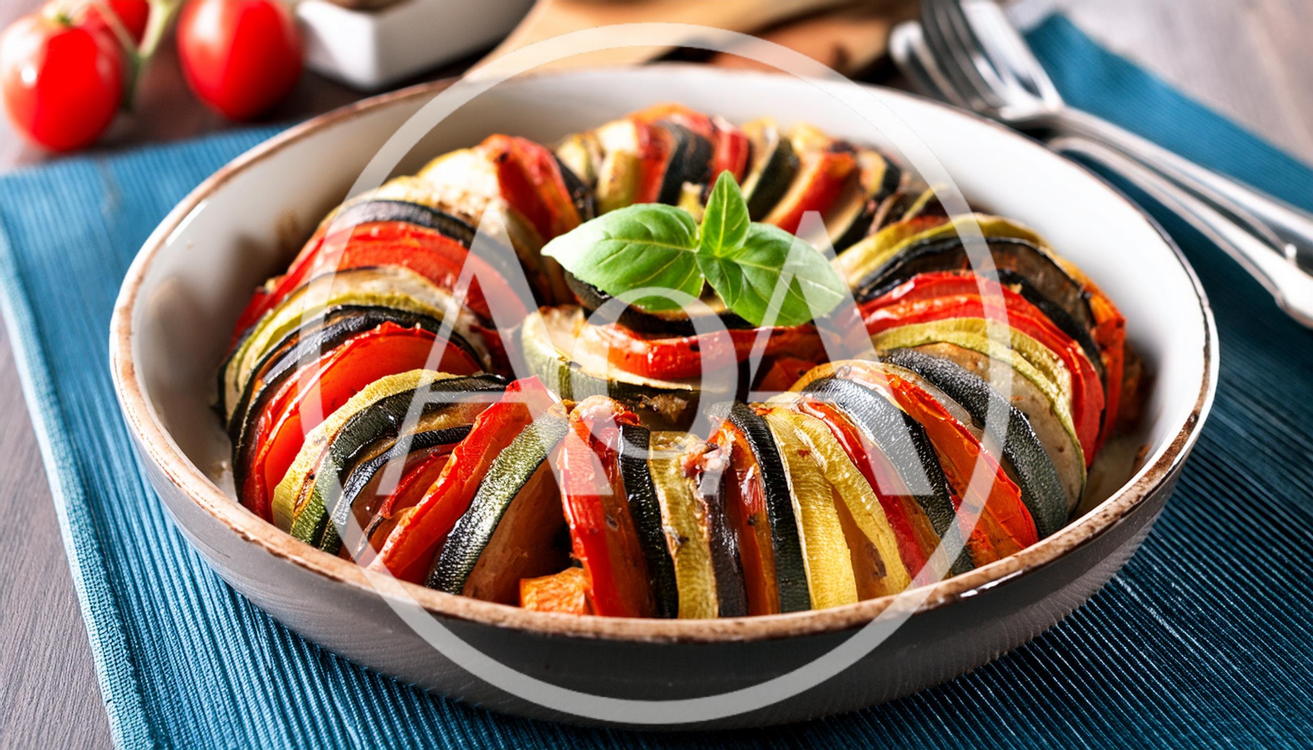 Freshly Baked Ratatouille Vegetable Dish In A Ceramic Bowl