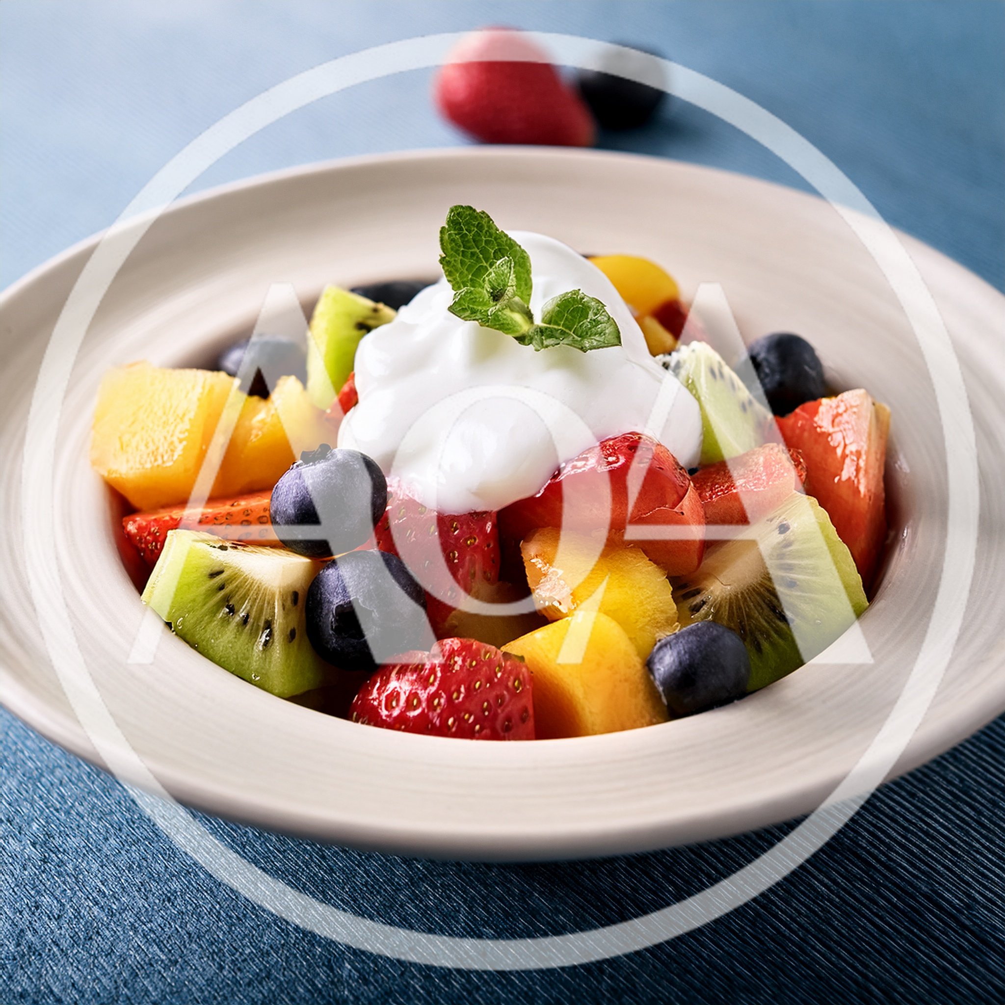 Fresh Fruit Salad Bowl with Yogurt Topping