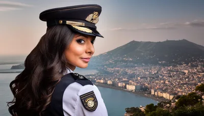 Female Police Officer Looking Over Shoulder With City Background