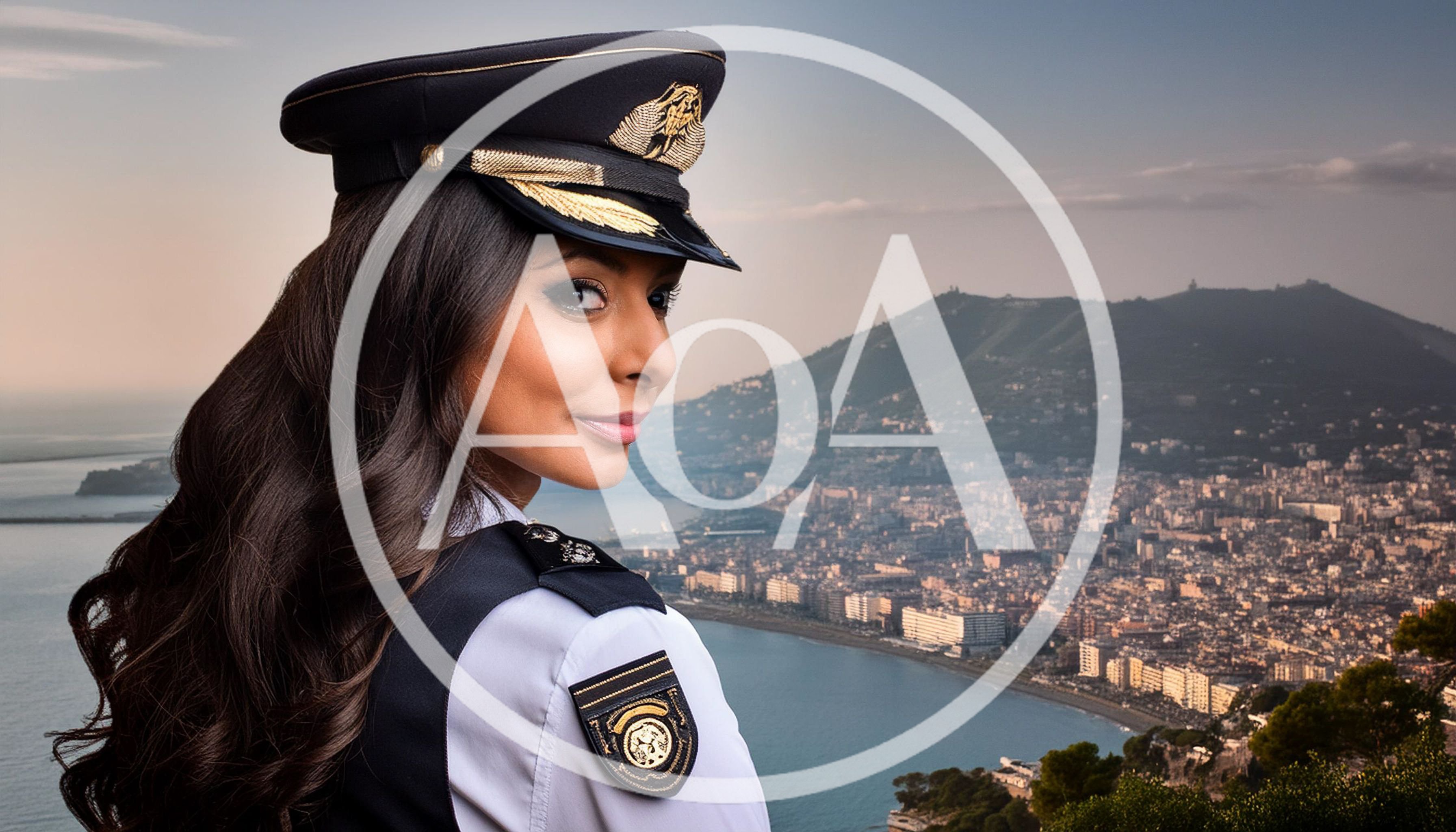 Female Police Officer Looking Over Shoulder With City Background