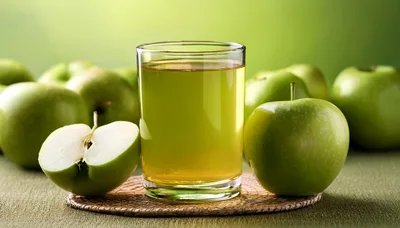 Glass Of Fresh Green Apple Juice With Whole Apples