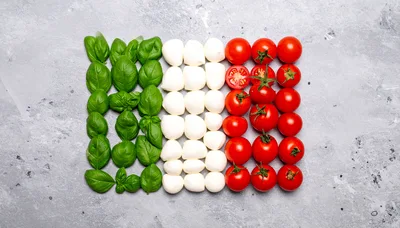 Italian Flag Made Of Basil Mozzarella And Tomatoes