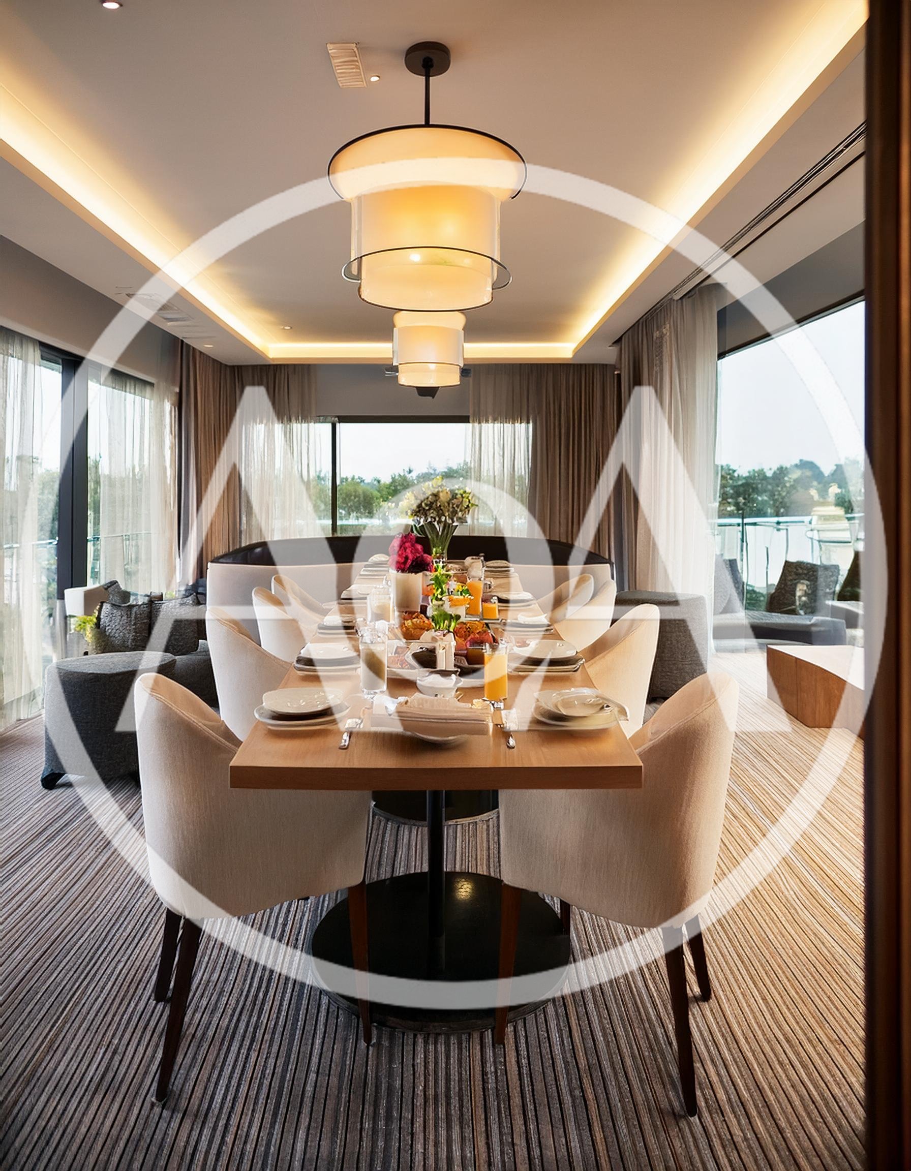 Elegant Dining Room With Set Table And Modern Decor